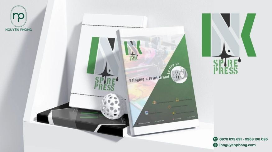 Logo in ấn trên sách giới thiệu công ty